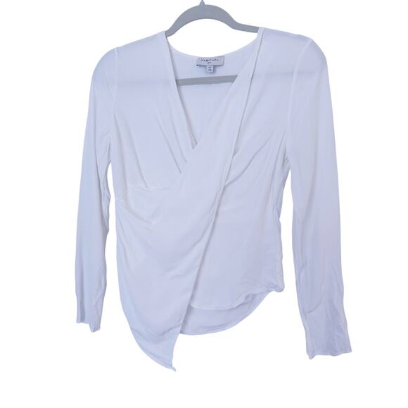 Habitual White Cortland Asymmetric-Drape Long-Sleeve Top XS Blouse Quiet Luxury - Picture 2 of 6